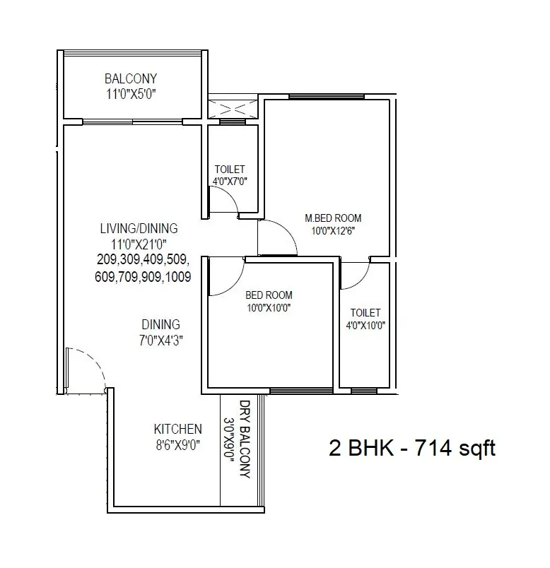 Sparkle Codename Youth Unit plan - 714 sq.ft.